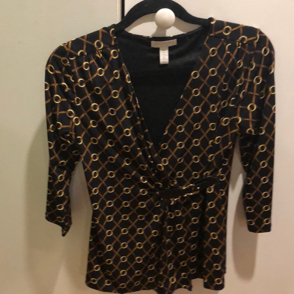 3/4 sleeve Charter Club black/brown/gold shirt